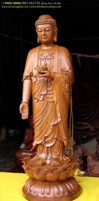 Tượng Phật A Di Đà đứng bằng gỗ - Cửa hàng tượng Phật gỗ Phúc Minh