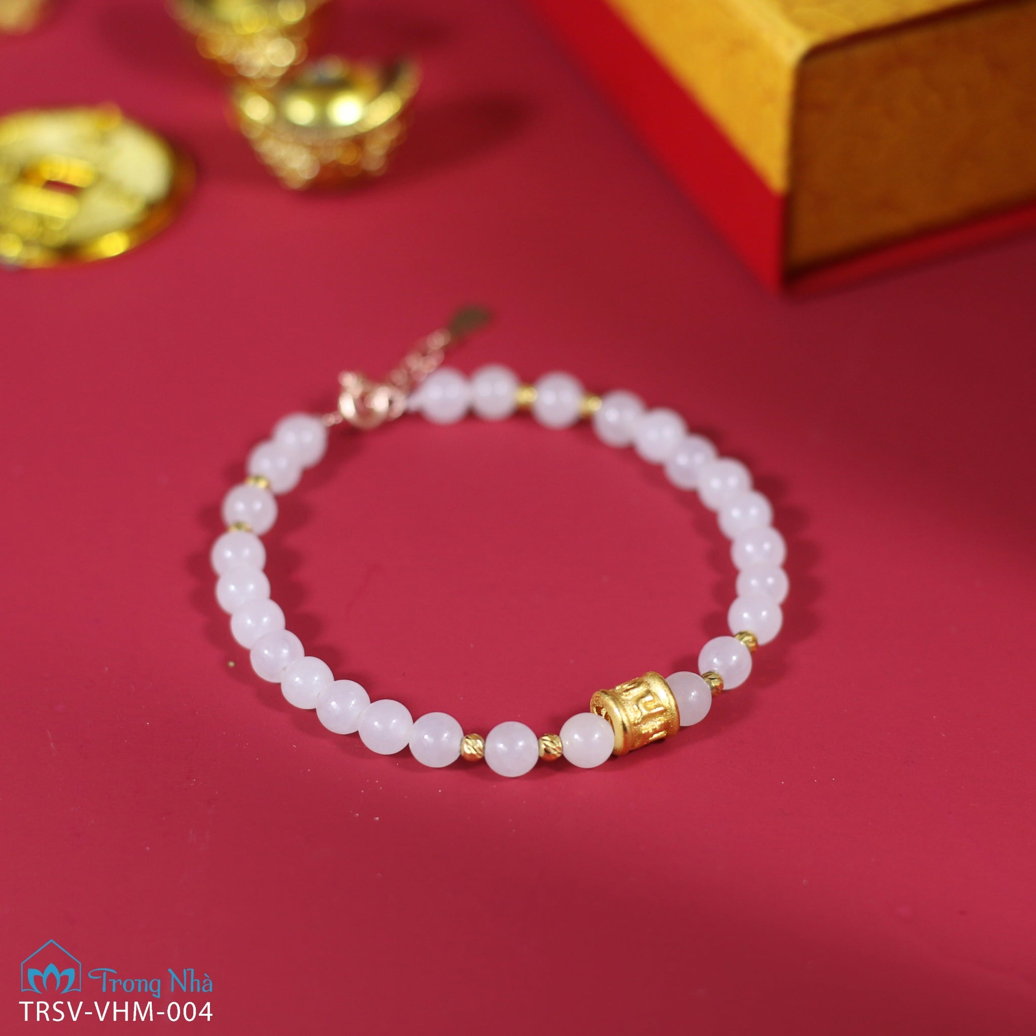 Vòng bạch ngọc mix trụ Om Mani Padme Hum vàng 24K (TRSV VHM 004) 2 1 7874394c0c9c4194a2d16294b40b9bc5