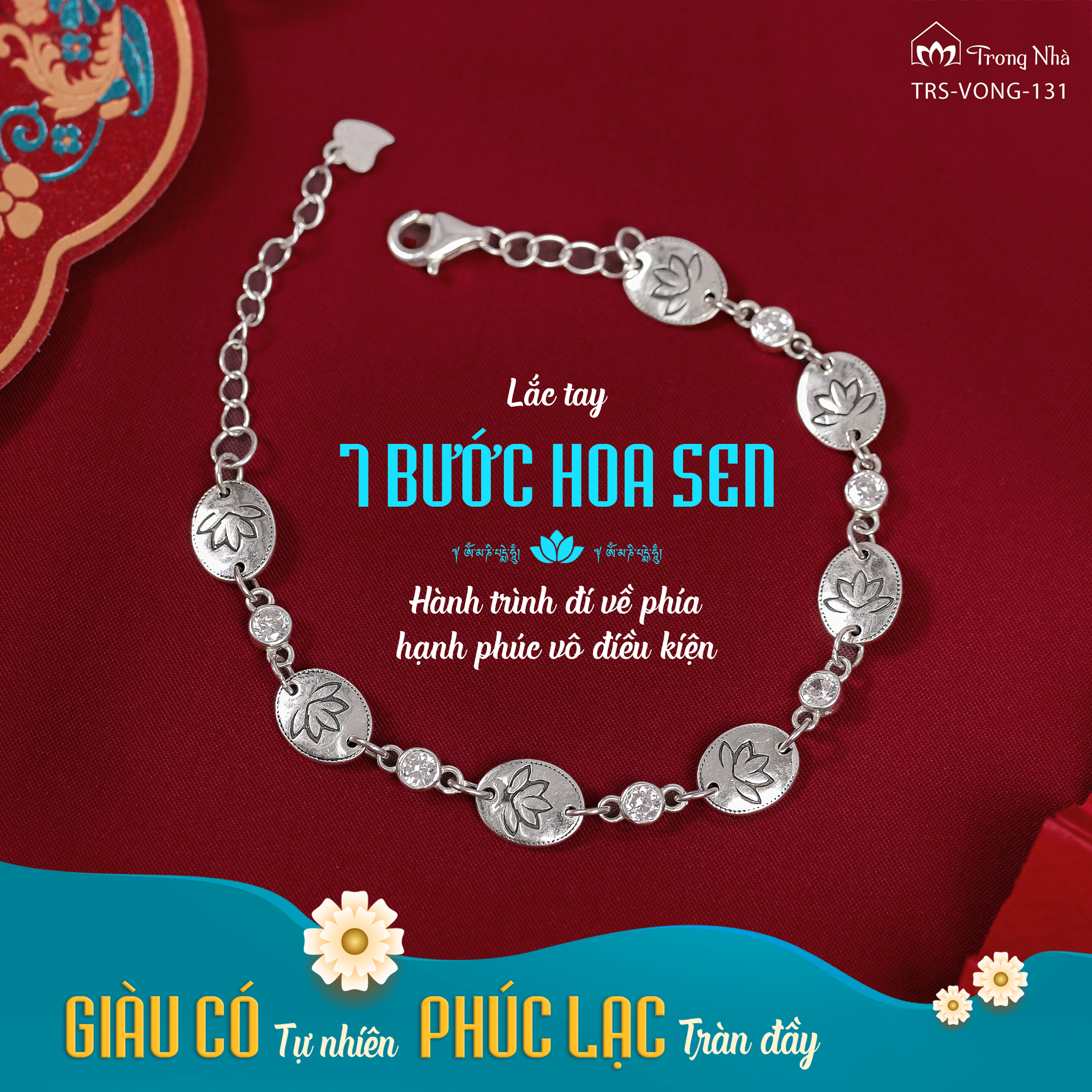 Lắc bạc 7 bước hoa sen khắc chú Om Mani Padme Hum đính đá (TRS VONG 131 ) 2 blog fb5e9ee4889f4510b247b4c5944115f4